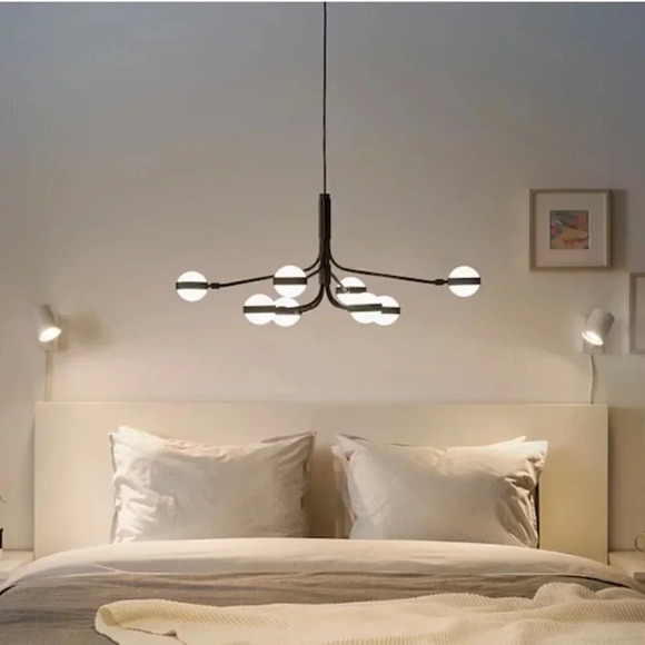 Ikea Storslinga LED Chandelier 8 Arm Black White 1100 Lumen 27.5" x 11.5 " New - Picture 1 of 9